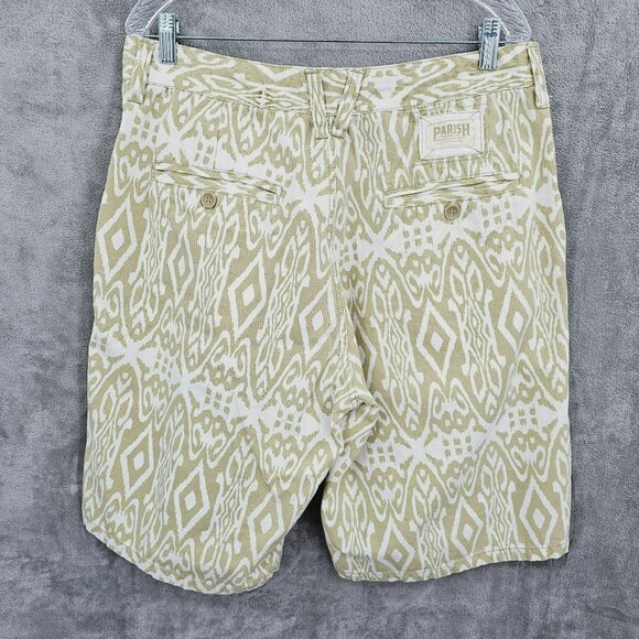Parish Nation Mens Bermuda Shorts 38 Tan Cream Ikat Print Button Fly Retro 90s - Picture 8 of 9